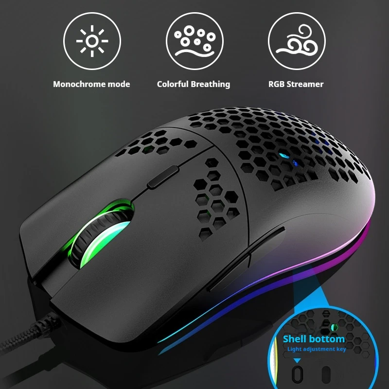 Silver Fox Xyh90 Wired Mouse Hole Mouse 6-Speed Dpi Lightweight Ergonomic Rgb Luminous Macro Programming Laptop Office Game