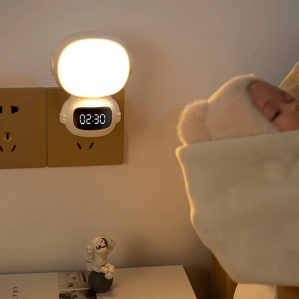 Warm Light Astronaut Clock Night Light Digital Clock USB Rechargeable Remote Control Dimmable LED Lamp 3-in-1 Eye-Care Light