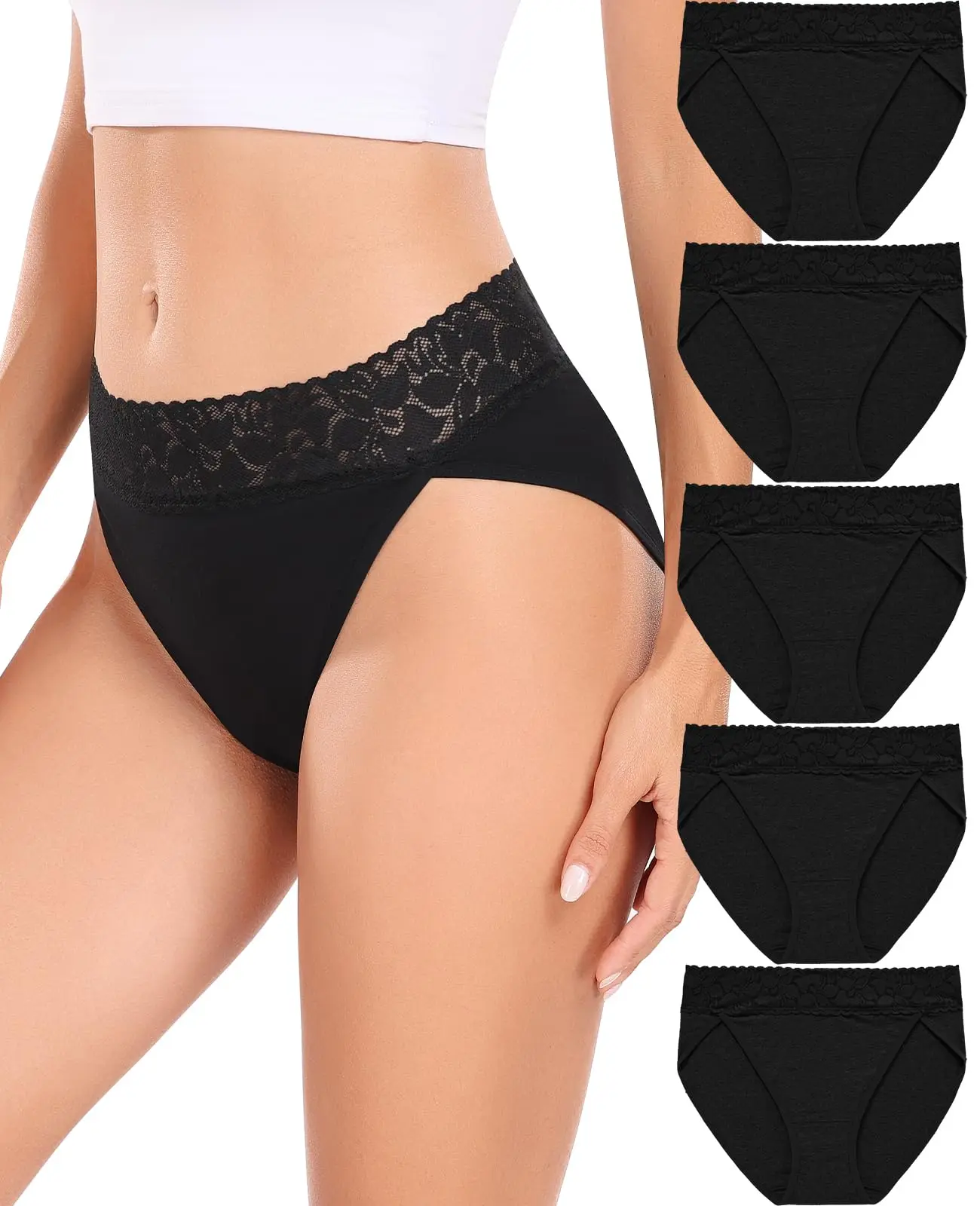 5 uds ropa interior para mujer, bragas de Bikini de algodón, bragas de encaje de corte alto, calzoncillos Hipster elásticos, calzoncillos para mujer