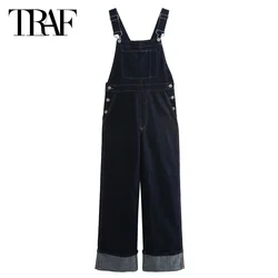 TRAF Women's Overalls Denim Slip Jumpsuits For Women Autumn Suspenders Long Jumpsuits Sleeveless Backless Jumpsuit Chic Overalls