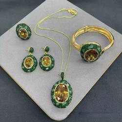 Natural Turkish color-changing stone set with green rhinestone 4-piece jewelry exquisite fashion women's party accessories