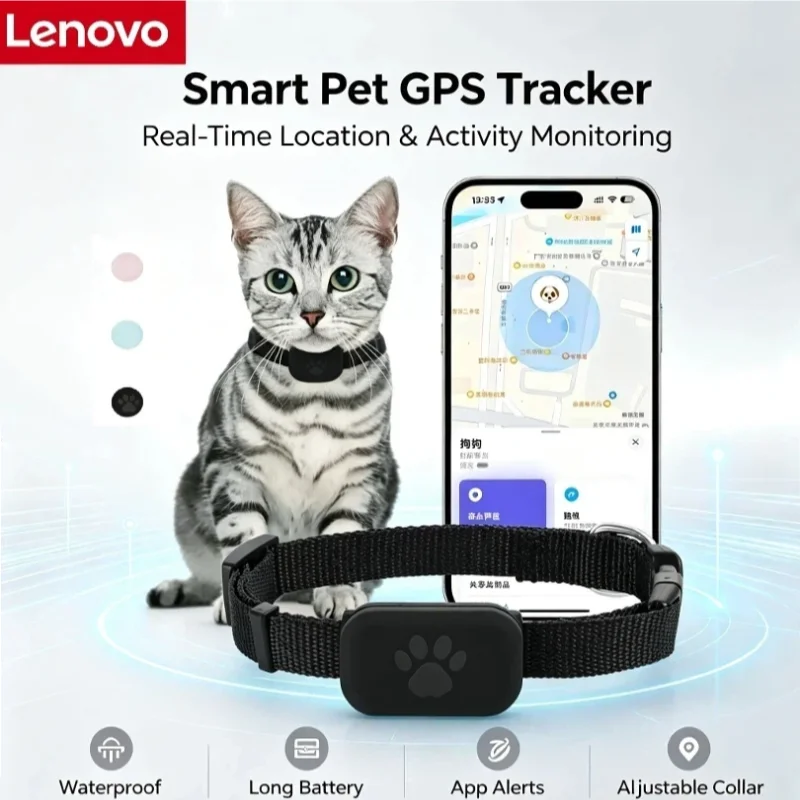 Traceur GPS pour animaux de compagnie Lenovo, suivi en temps réel, alerte de mouvement, étanche, anti-perte, localisateur mondial pour chiens et chats compatible avec l'application Apple Find