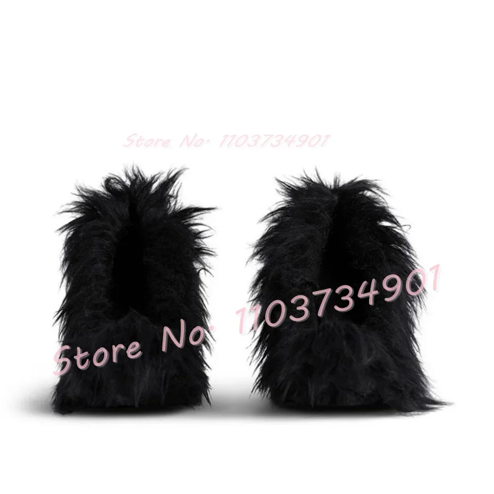 Black Faux-Fur Slip-On Pumps Women Sexy Pointed Toe Stiletto High Heels Shoes Ladies Fashion Elegant Solid Casual Big Size Pumps