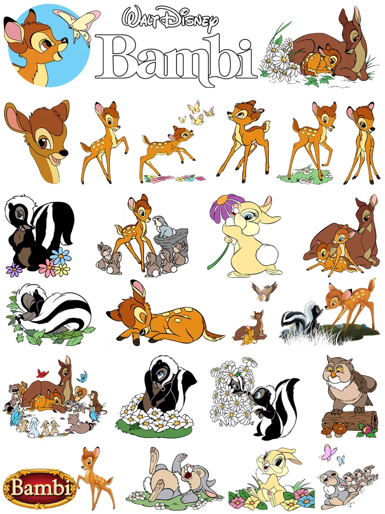 Disney's Bambi Clothing stickers DIY patches for children self-adhesive heat transfer vinyl DIY Sewing Decoration