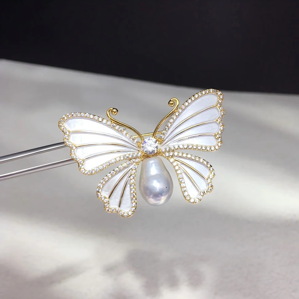 

ZHBORUINI Новое поступление, натуральный пресноводный жемчуг в стиле барокко, минималистичный дизайн, инкрустированный цирконием в виде бабочки, элегантный ювелирный аксессуар