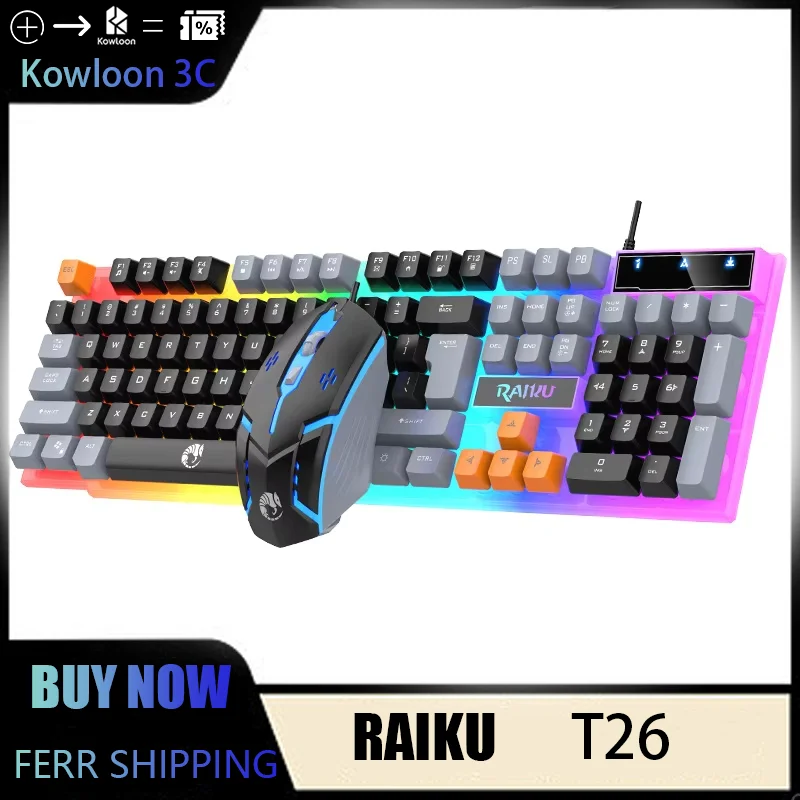 RAIKU T26 Keyboard  Mouse Wired Colour-Coordinated Gaming  Office  Set Luminous Feel Desktop Computer Notebook Waterproof