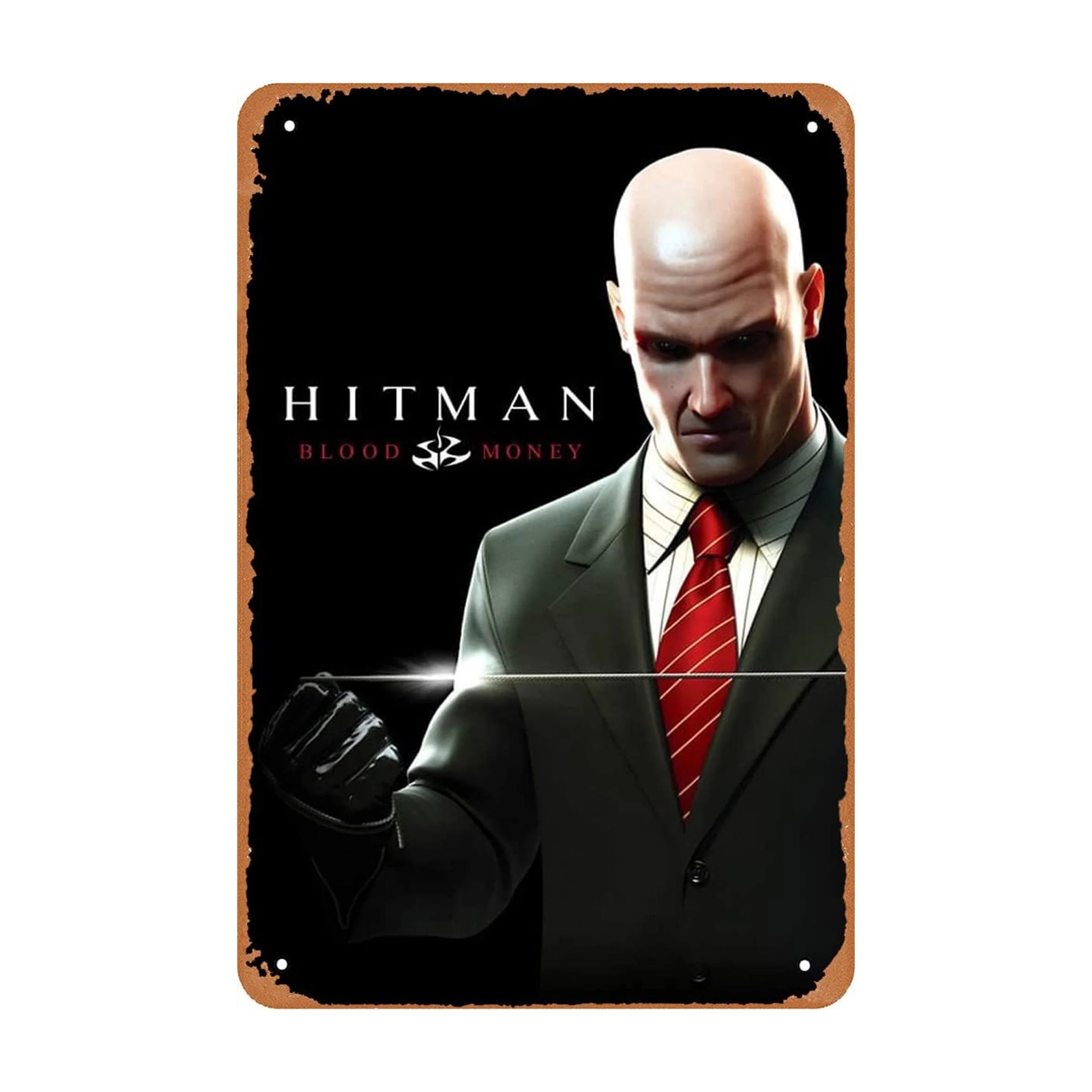 Hitman Blood Money Vintage Metal Tin Sign - Iron Construction,  Game Poster Wall Art Decor with Bald Man in Suit, for Gaming Ro