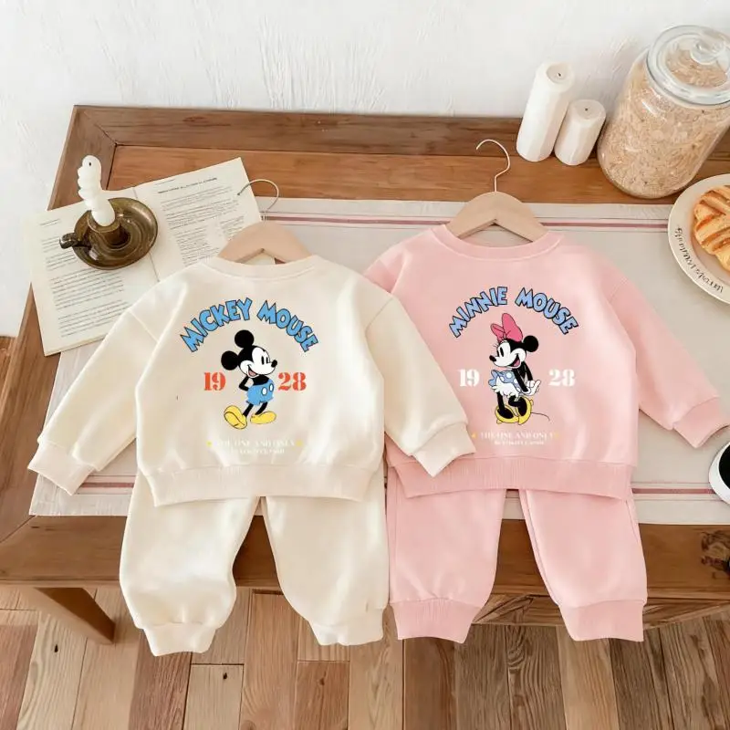 

Mickey Minnie Cute Baby Girl Boy Sweatshirt Set Spring Fall Fashion Crewneck Hoodie + Pants Kids 2pc/set Children's Clothes NEW