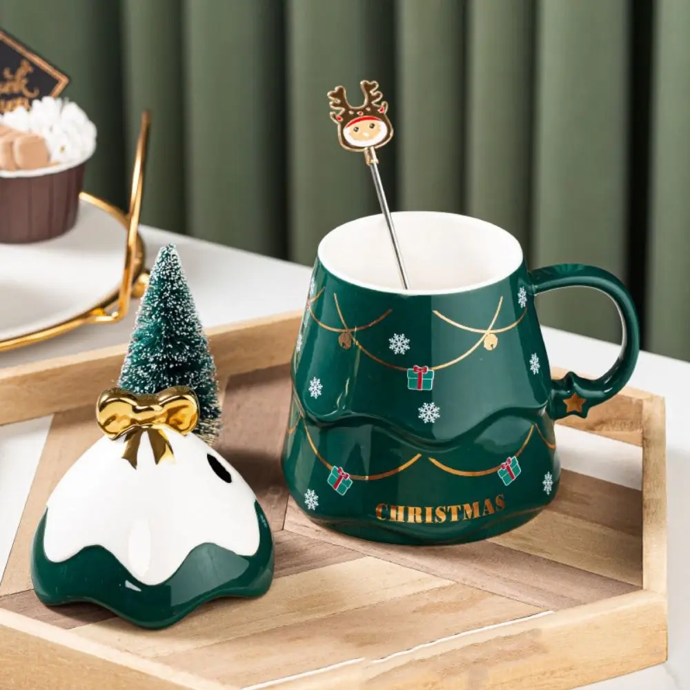 with Lid and Spoon Christmas Tree Ceramic Mug Ceramic Christmas Tree Shape  Christmas Coffee Cup 500ml Red/Pink/Blue/Green - AliExpress 15