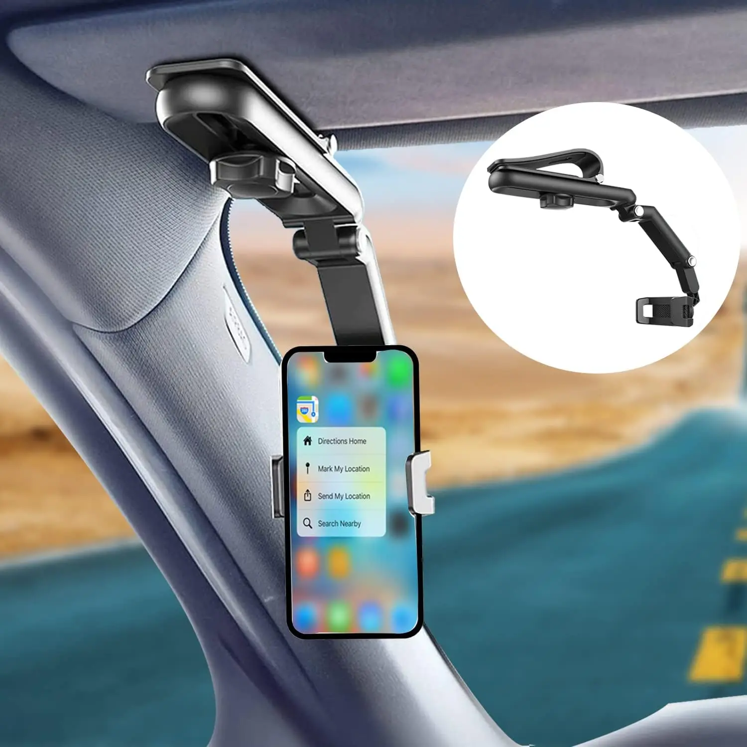 1080 Rotation Car Clip Sun Visor Cell Phone Holder Universal Phone Mount for iPhone XS GPS Rearview Mirror Stand Car Mobile Clip