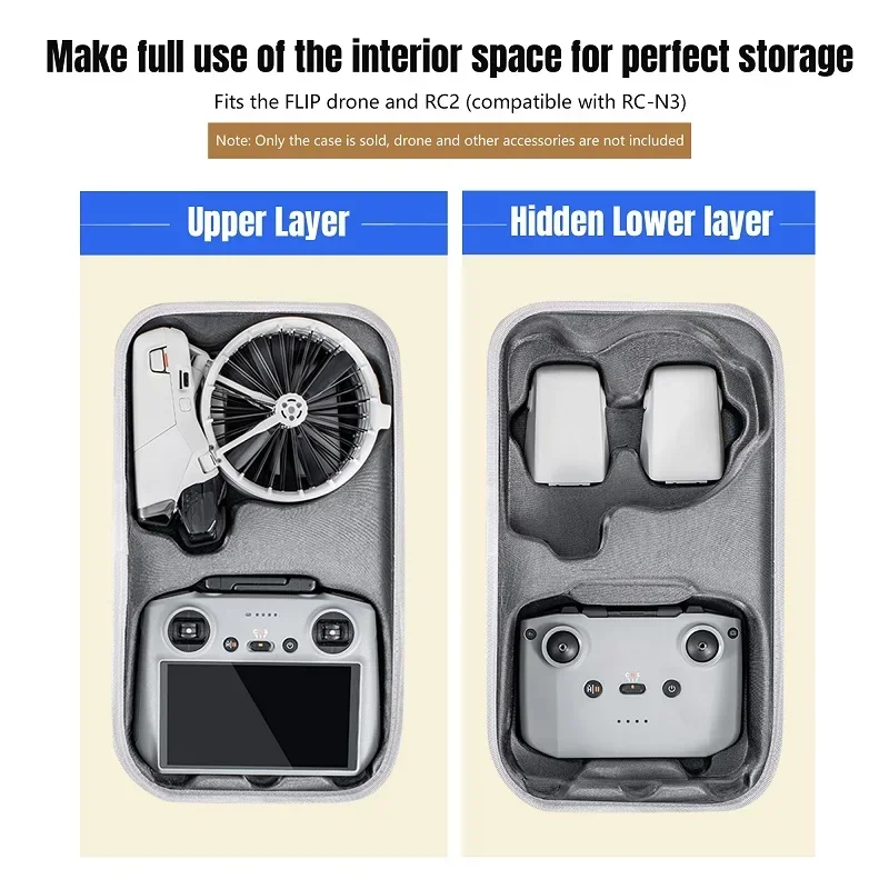 All-in-One Carrying Case For DJI FLIP Drone Hard Shell Shock Absorbing Storage Case RC 2/RC-N3 Storage Case Drone Accessories