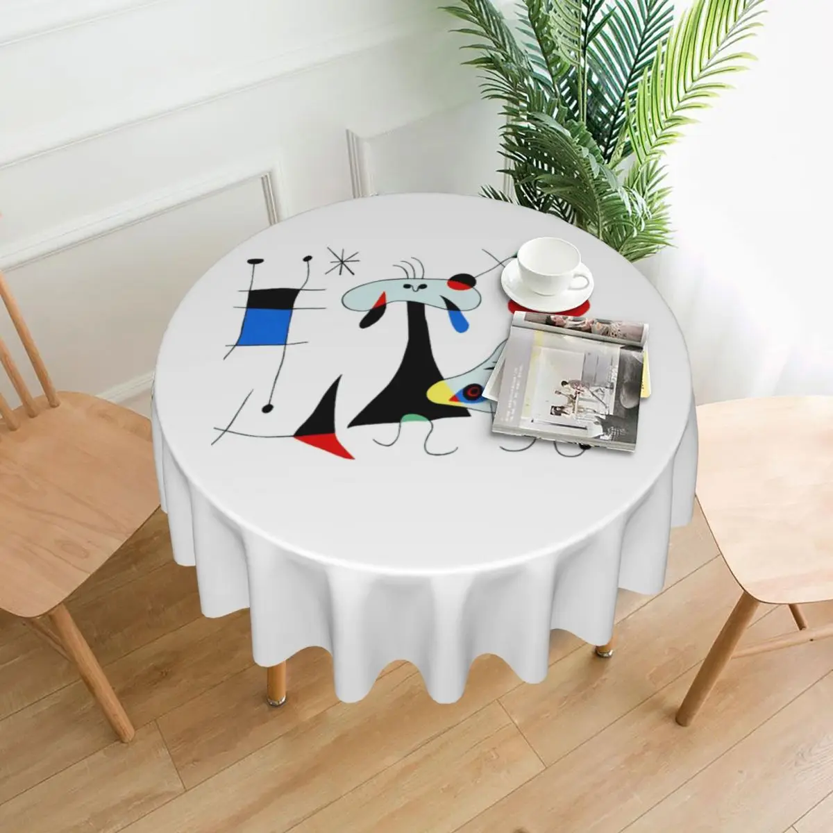 Joan Miro Abstract Surrealism Waterproof Round Tablecloth Oilproof Table Cloth for Kitchen Events Dining Table Cover 60 inches