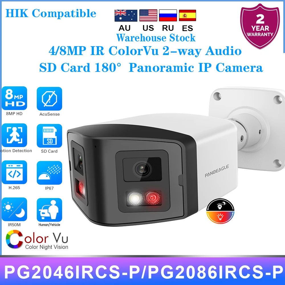 

Hikvision Compatible 4MP 8MP 180° Panoramic IP Camera IR&ColorVu 2-way Audio Human Detection SD Card Slot Plug&Play HIK NVR APP