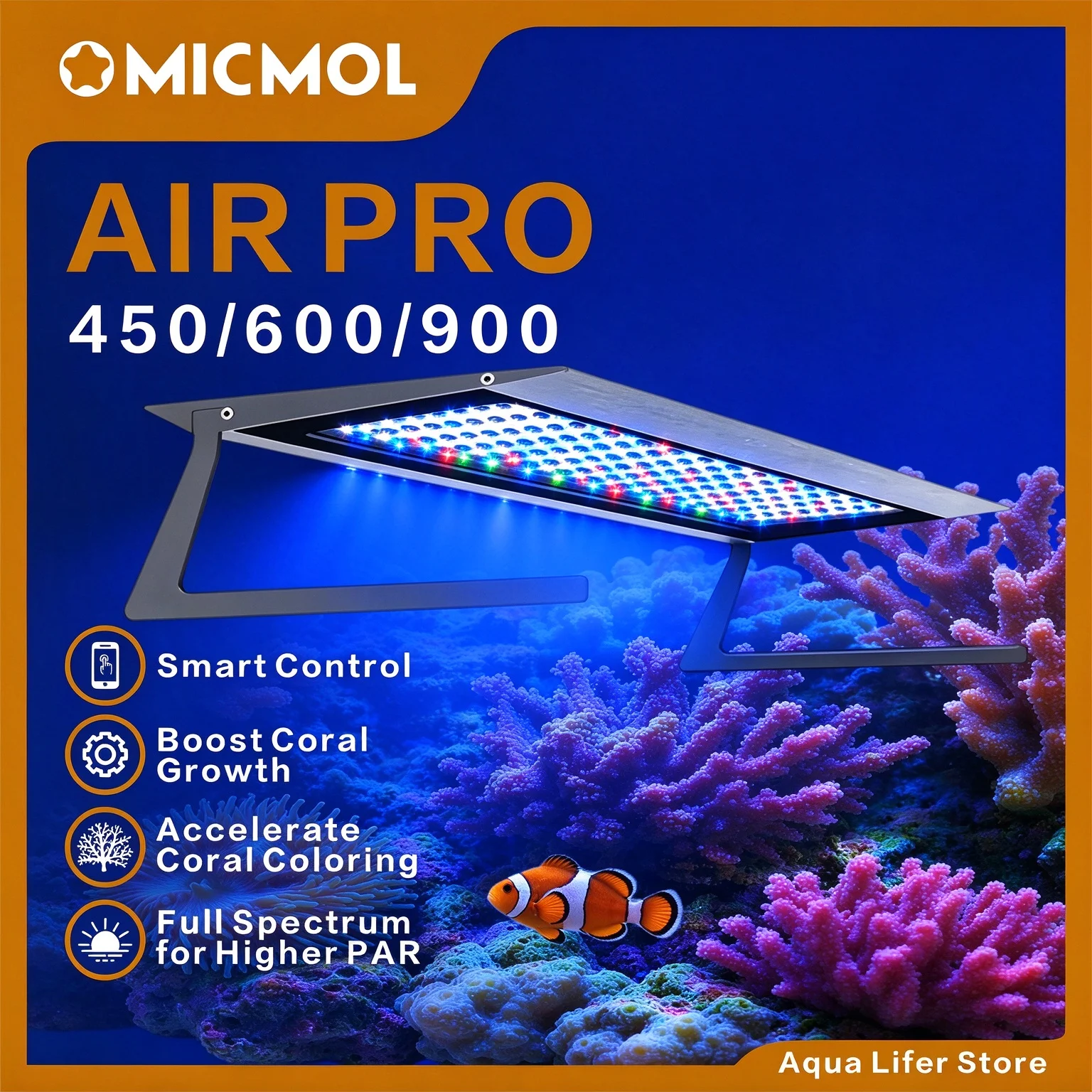 MicMol Air Pro Full Spectrum Coral Aquarium LED Light, Mobile Smart APP Control for Saltwater Marine Coral Reef Tank