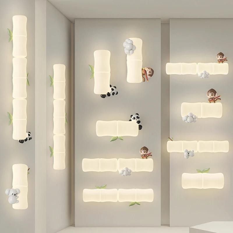 lampada de parede do rei macaco dos desenhos animados para o quarto das criancas urso panda bamboo light iluminacao decorativa vertical horizontal de cabeceira 01