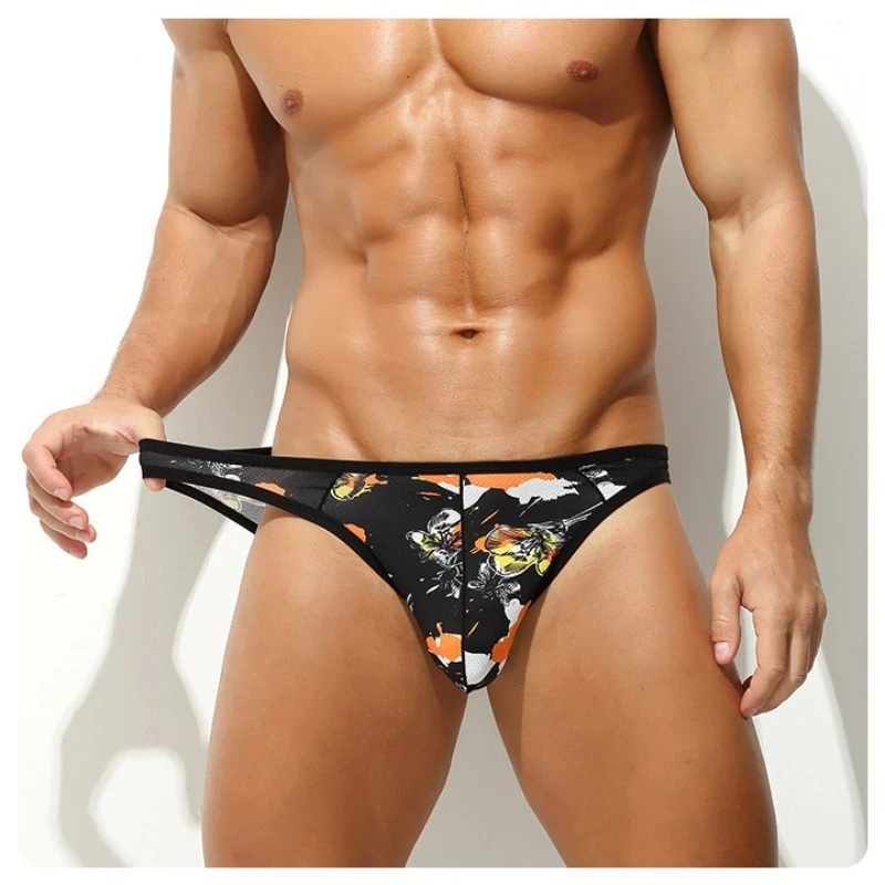 

Men's Briefs High Elastic Sexy Ice Silk Mesh Underwear Sports Breathable Summer U Convex Pouch Panties Low Rise Bikini Slip