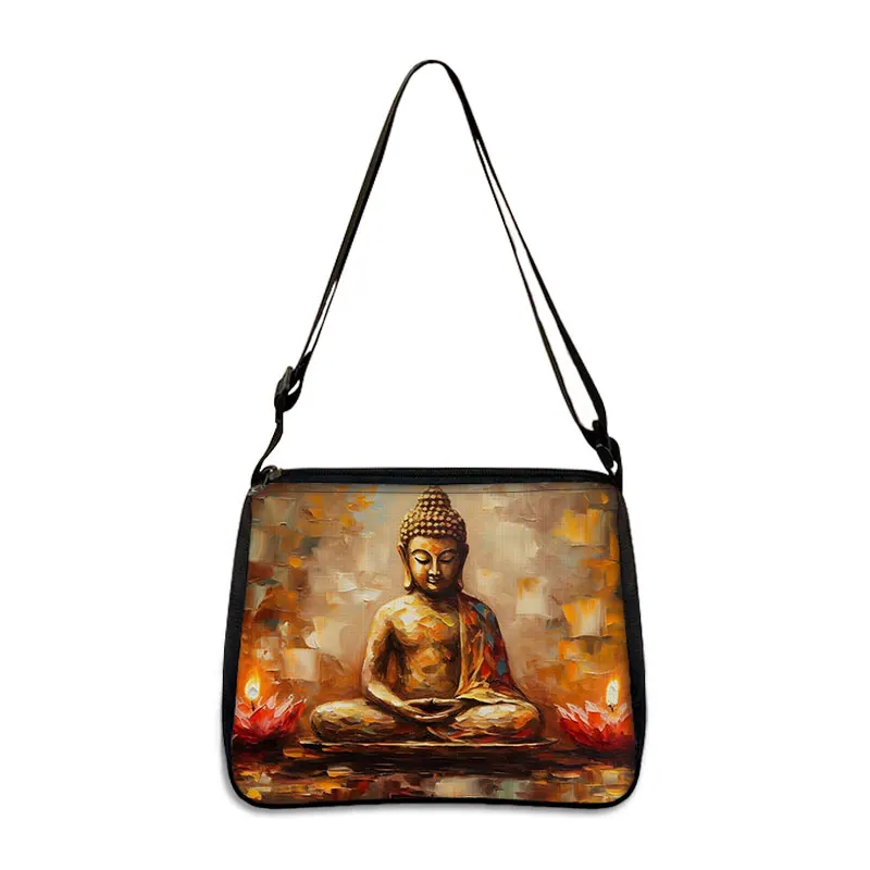 Buddhist Art Print Shoulder Bag Women Shakyamuni Buddha Handbags for Travel Totes Bag Portable Religious Zen Crossbody Bags Gift