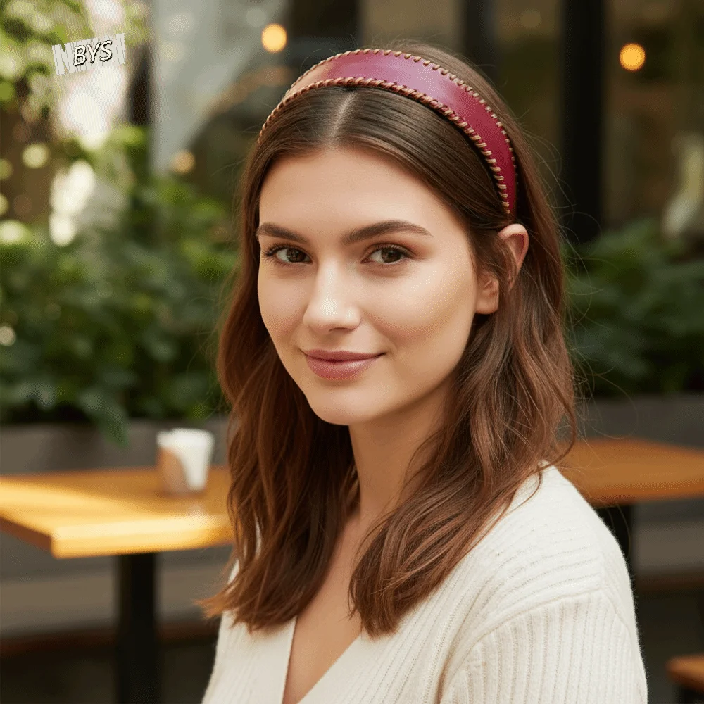 

Hair Accessories Solid Color Leather Headband Non-Slip Korean Style Women Hair Hoop Headwear Coffee Wide Edge Hairband Women