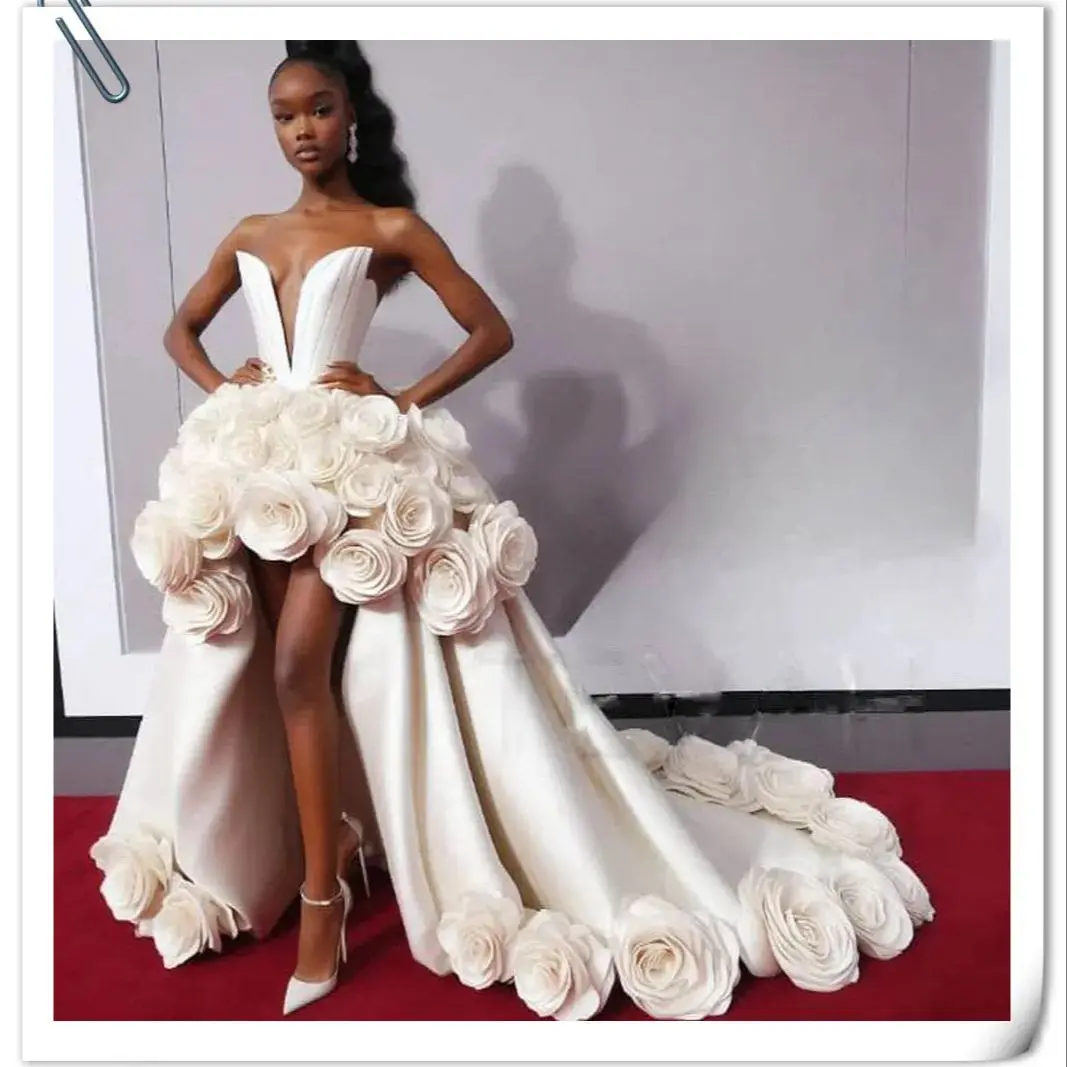 

2026 Major Flowers High-Low Prom Dress Sweetheart Aso Ebi Evening Party Robe for Young Girls Elegant Gown