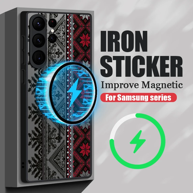 Magnético para magsafe caso para samsung galaxy s25 ultra capa s24 ultra s23 s22 plus s21 s20 fe borda vintage estilo europeu capa