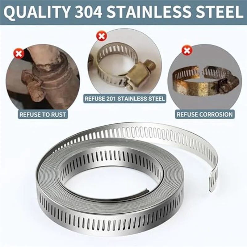 

A44Z-304 Stainless Steel Hose Clamps-For DIY, Cut-To-Fit 19.5 FT Strap+15 Fasteners Kit Adjustable Worm Gear Band Clamps Duct