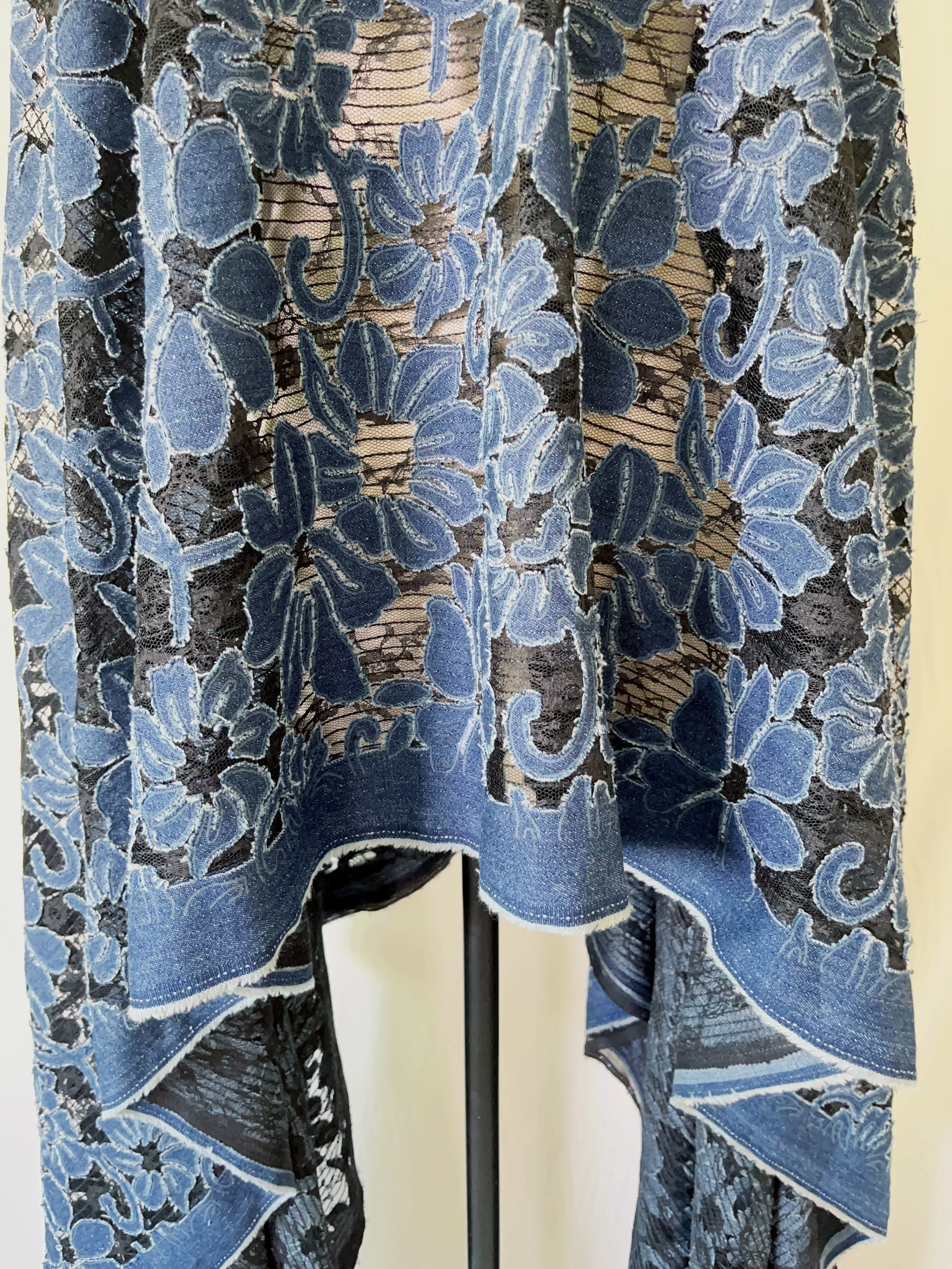 Elegant heavy burn flower petal denim embroidery lace fabric DIY fashion clothing fabric accessories X1049