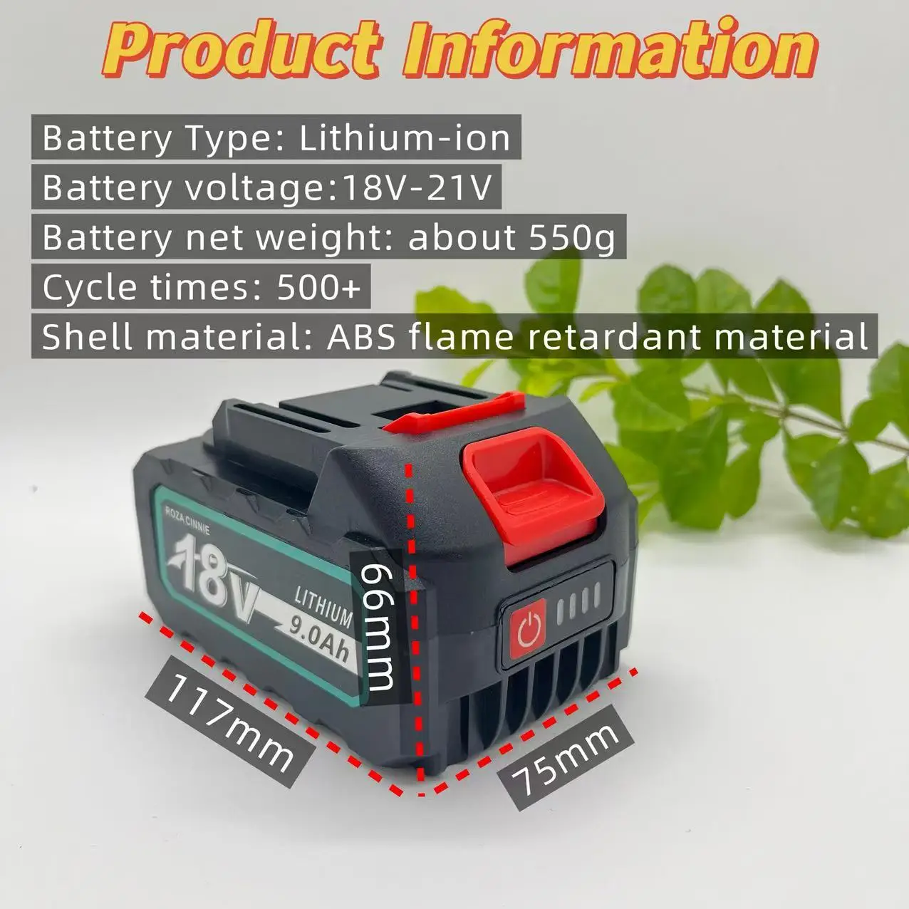 Roza cinnie-18V Batería recargable de iones de litio de alta capacidad y larga duración Compatible con Makita BL1840B BL1850B BL1860B