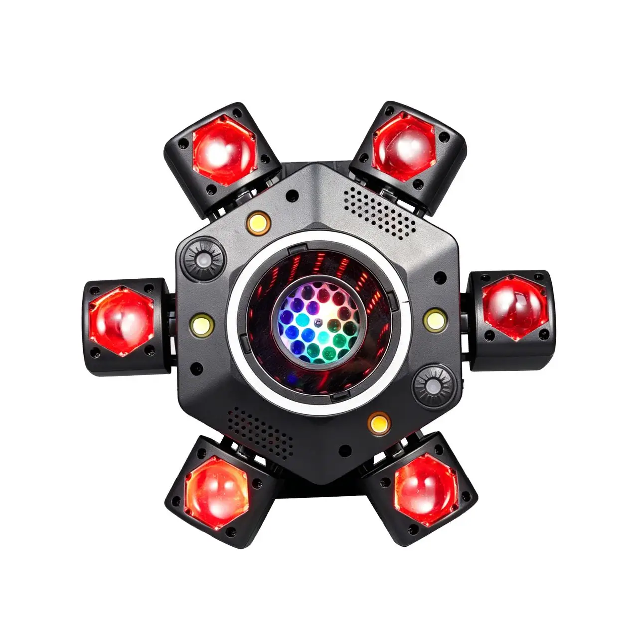 100W 6-Arm Bee Eye Effect Light Full Plastic RGBW Dot White Golden Strobe Laser DMX512 25CH for Bar KTV Large-scale Performance