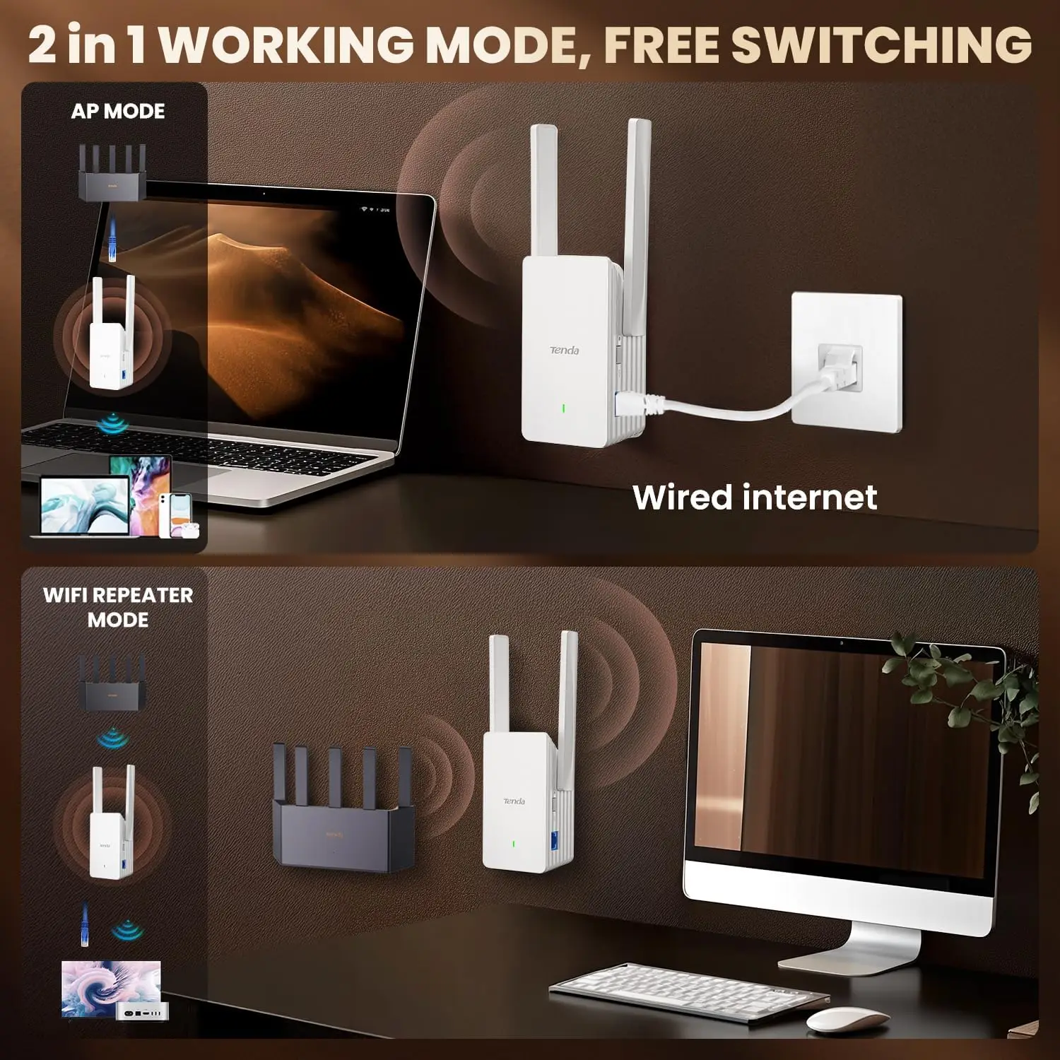 Tenda 1501Mbps WiFi6 Repeater A23 Extender 2.4/5GHz Dual Band Signal Booster AX1500 Gigabit Ethernet Port AP Mode WPS Easy Setup