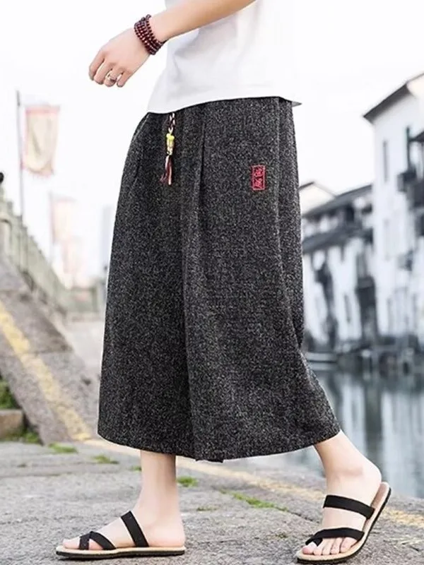 Loose Casual Cotton Linen Seven-Foot Pants Men Summer Thin Large Size Lantern Simulation Linen Pants Casual Shorts