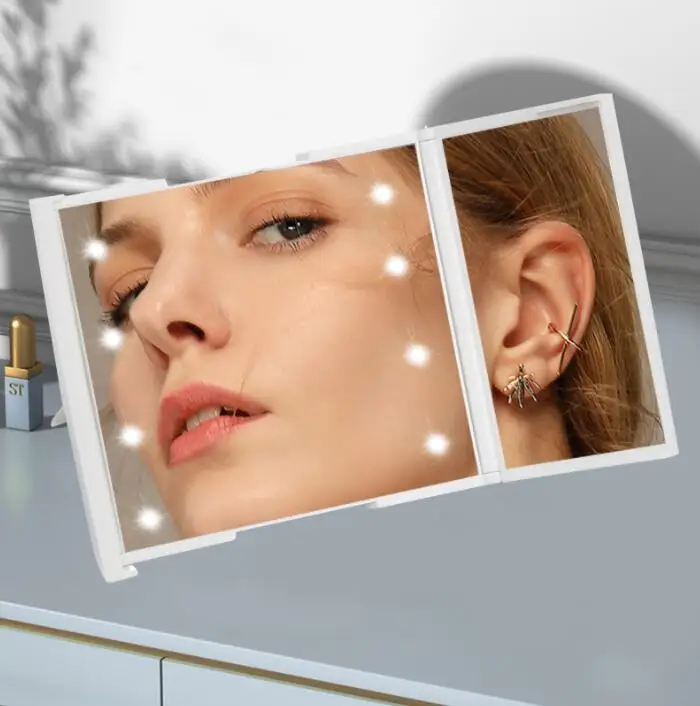 drievoudige verlichte make-upspiegel Make-uptool Graden verstelbare lichtgewicht badkamer slaapkamerspiegel voor zelfhaarknippen