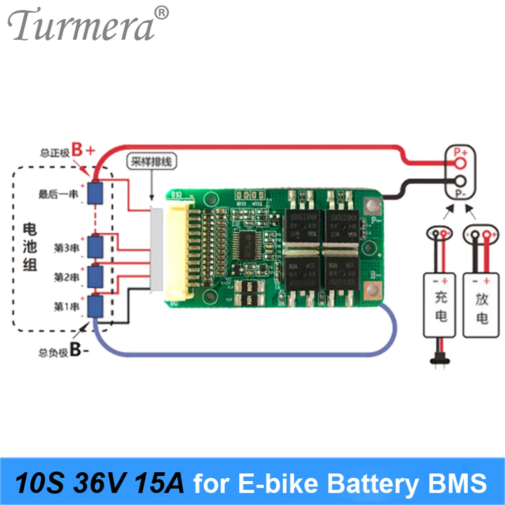 Turmera 36V 42V M365 E-Scooter Battery 10S3P 18650 Battery Holder with Welding Nickel 10S 15A BMS for Electric Bike Repacle Use