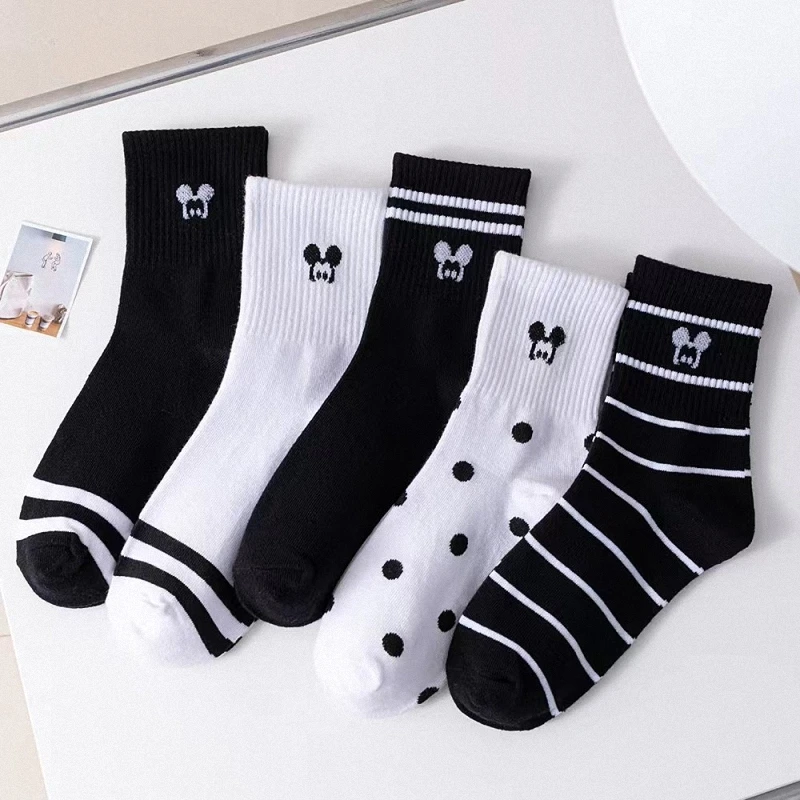 Chaussettes longues à tube moyen pour femmes, coton, confortables, décontractées, lettre, automne, hiver, nouvelle mode, 5/10 paires