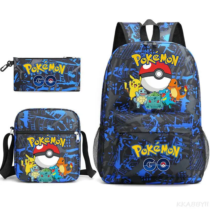 POKEMON Pikachu Backpack 3pcs Cute Cartoon School Bag Canvas Lovely Shoulder Bags Teens Travelling Bag Gifts