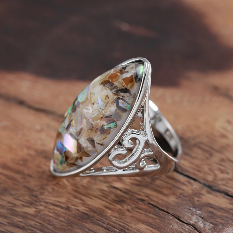 Wbmqda Hot Vintage Antique Silver Ring For Women Colored Oval Opal Boho Ethnic Style Bridal Wedding Jewelry Gifts 2023 New