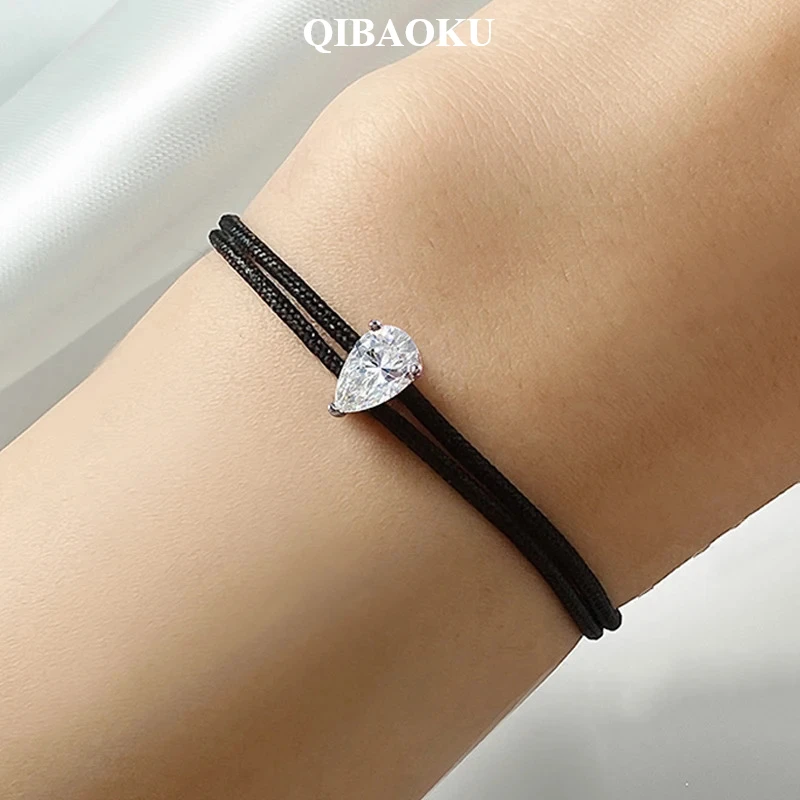 QIBAOKU Pear Braided-rope Moissanite Bracelets 1CT Certified Women Men Classic Chain 100% Real S925 Sterling Silver Jewelry 2026