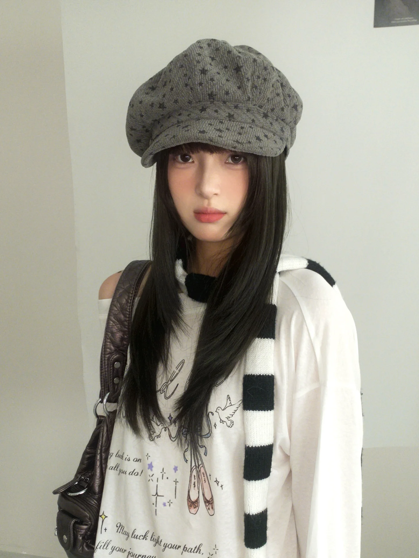 Retro Literary Style Star Beret For Women With A Large Head Circumference Versatile Cloud Painter Hat With An Octagonal Shape