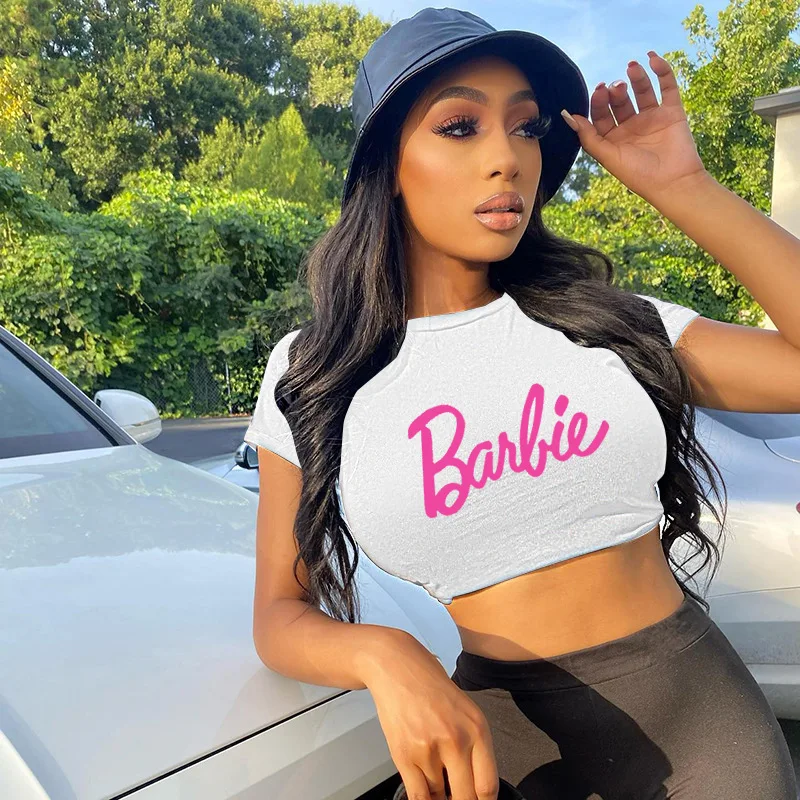 Barbie T-shirt Woman's Sexy Printed Short T-shirt Y2K Summer Sexy Slim Fit Short Sleeves Fashion Streetwear T-shirt Girls Gifts