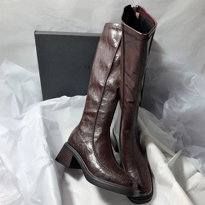 

Knee High Women's Boots Sexy High Heels Fashion Shoes 2025 Winter Leather Pumps Woman Boots New Elegant Trend High Boots Mujer