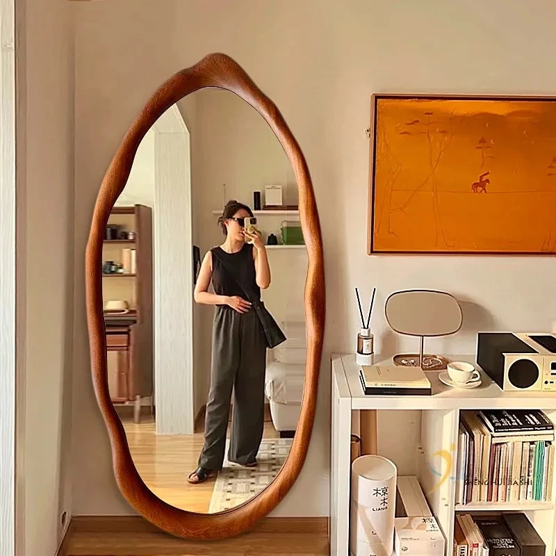 Wooden Vintage Mirror Bedroom Korean Style Girls Aesthetic Mirror Full Body Floor Standing Cloud Big Spiegel Wand Home Products