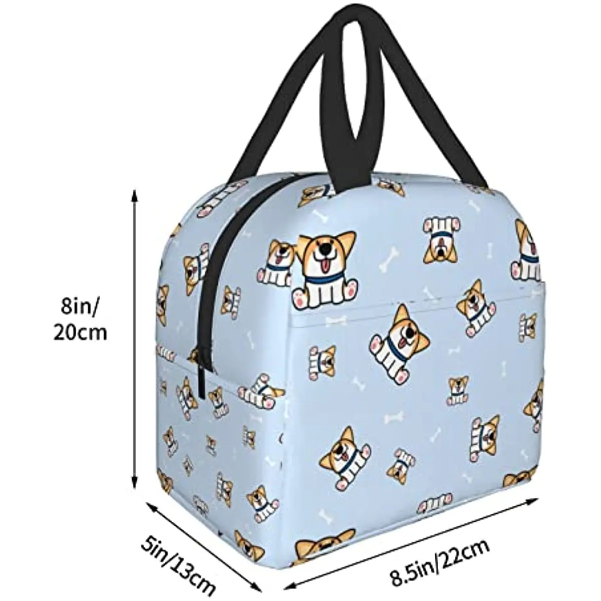 Fiambrera con diseño de perro y hueso Corgi para hombre y mujer, bolsa de almuerzo con aislamiento, reutilizable