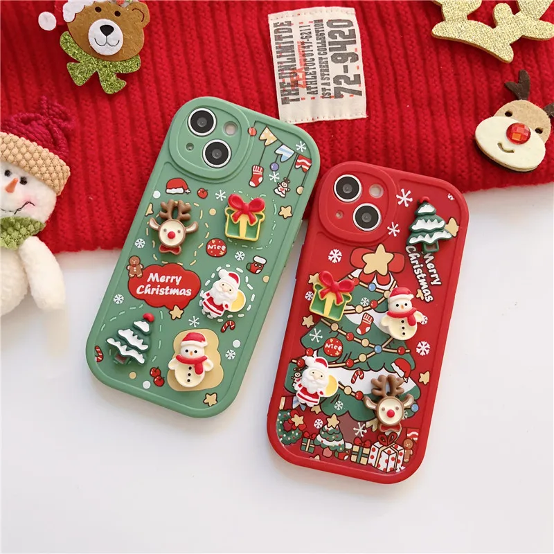 

3D Cartoon Santa Claus Shell Snowman Christmas Tree Phone Case For iPhone 15 14 Pro Max 13 12 11 X XS XR 7 8 Plus Full Cover