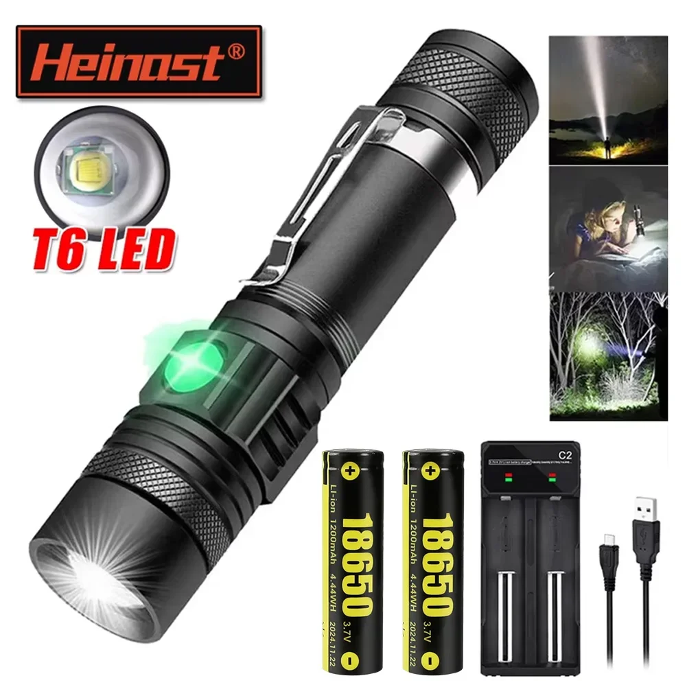 T6 LED Flashlight Strong Light Long-Distance Use Rechargeable 18650 Battery Torch Telescopic Zoom Outdoor Emergency Searchlight