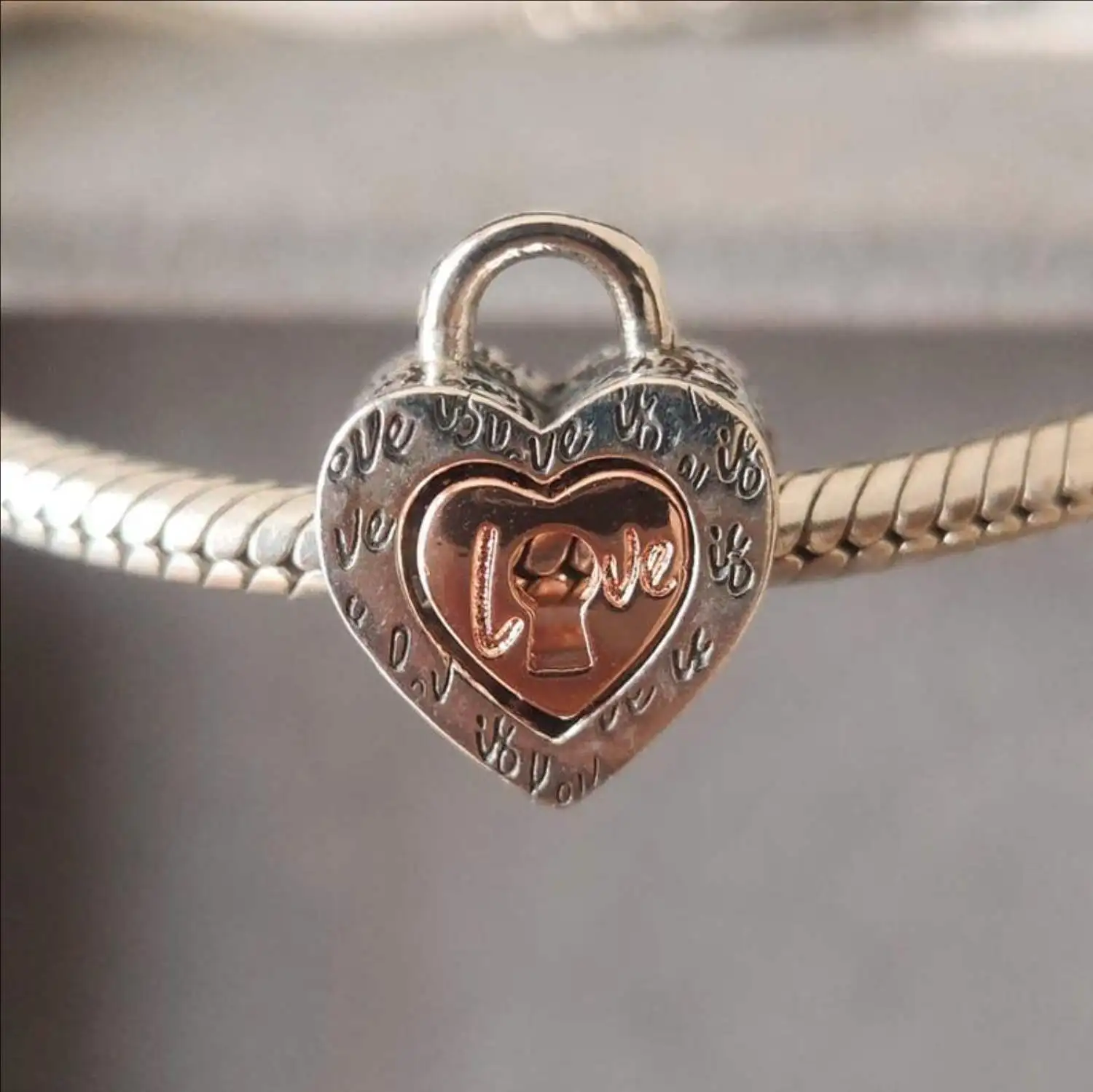Abalorio con cerradura de corazón OVE para pulsera Pandora/regalo para ella/colgante de collar/regalo hecho a mano, joyería de plata 925
