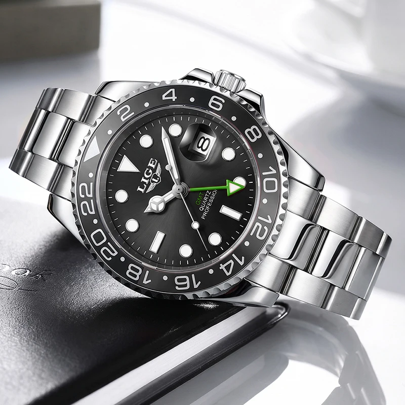 LIGE Fashion Business Men Watch Top Brand Luxury Waterproof Men's Quartz Wristwatches Outdoor Sports Luminous Diving Watch Men