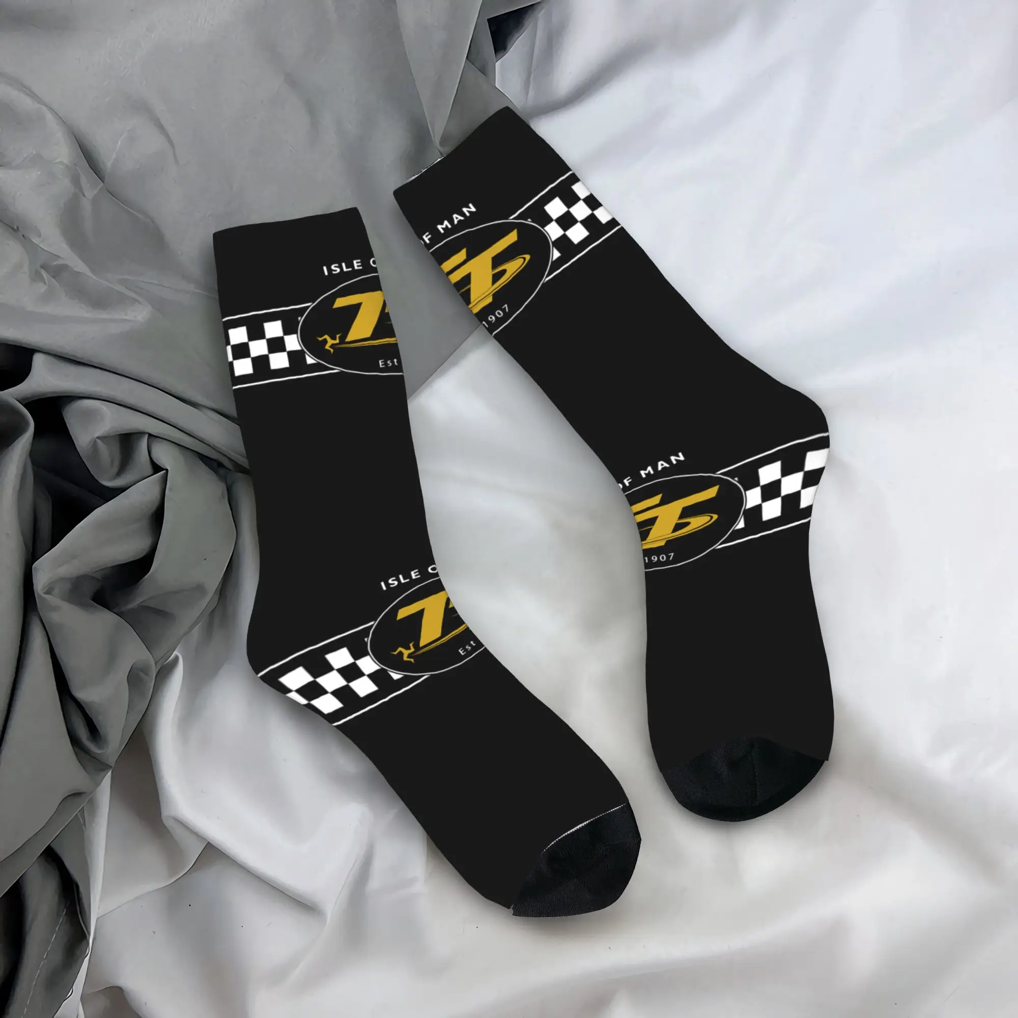 

Custom Harajuku Isle Of Man Tt Racing Motorcycle Socks Women Men Warm 3D Printed Sports Football Socks