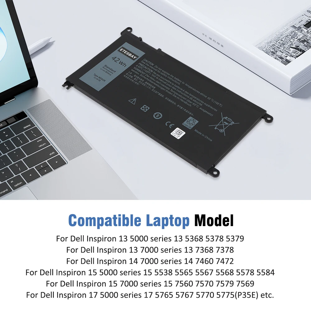 ETESBAY WDX0R WDXOR Laptop Batterij Voor DELL Inspiron 13 5368 5378 7368 14 7460 7472 5468 15 5538 5567 5568 7560 7570 P66F 3189