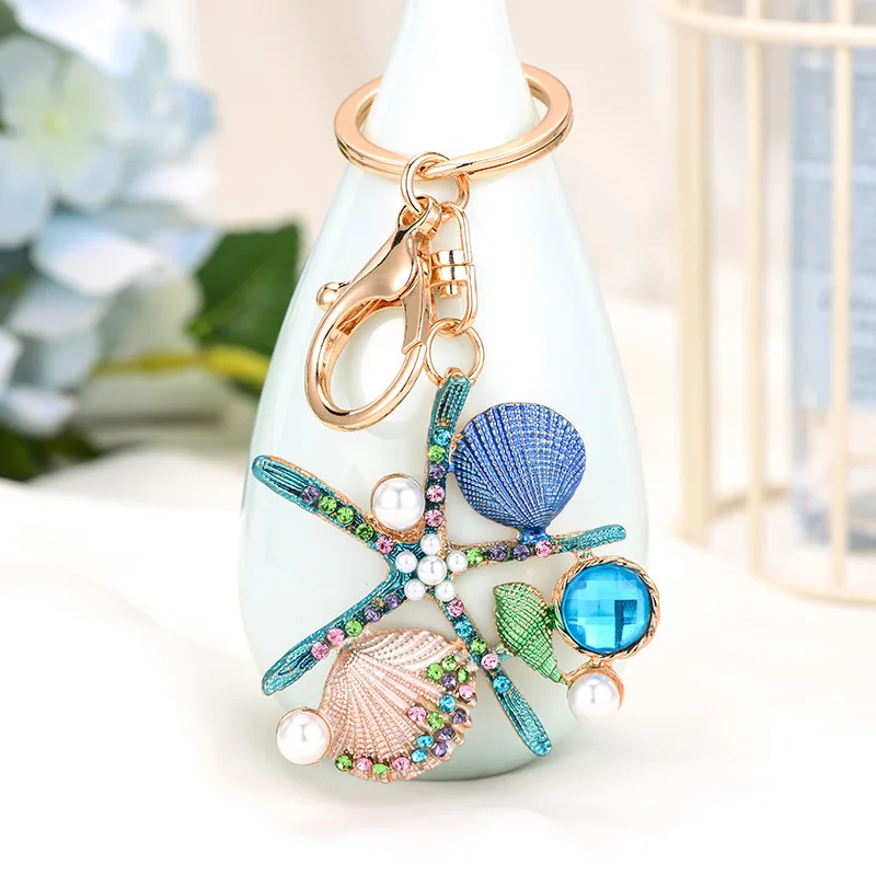 Cute Starfish Shells Keychain Car Motorcycle Portable Key Holder Jewelry Snap Hook Keyring  Bag Pendant Key Buckle Gifts