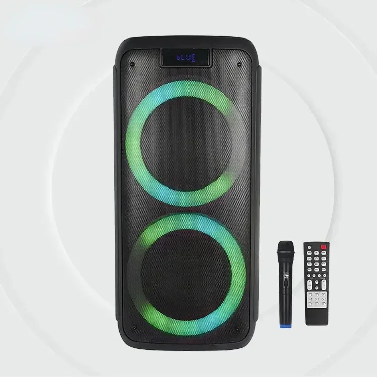 Stock Blue Tooth Speaker Partybox TWS Dual 8 Inch Wireless BT Karaoke Portable Dj Box Rechargeable LED Light Party Speaker