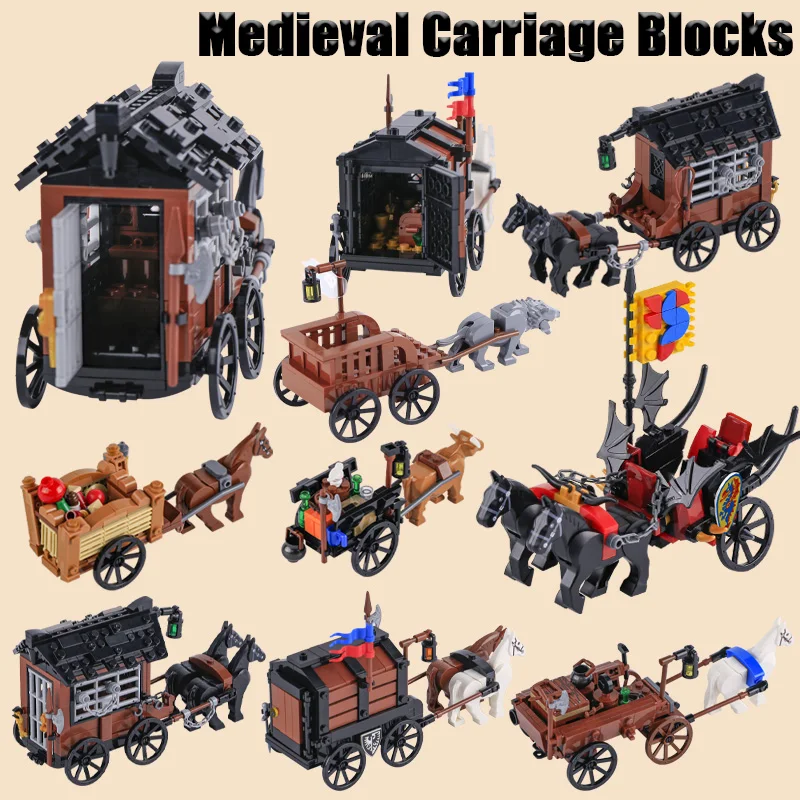 

Конструктор MOC: Средневековая Карета, Сельскохозяйственная Телега для Крупного Рогатого Скота, Военная Казарма, Рыцарский Транспорт, Модель Лошади, Игрушки из Кирпичиков